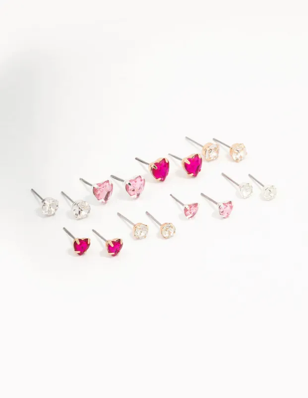 Silver Heart & Crystal Solitaire Earring 8-Pack sold by lovisa