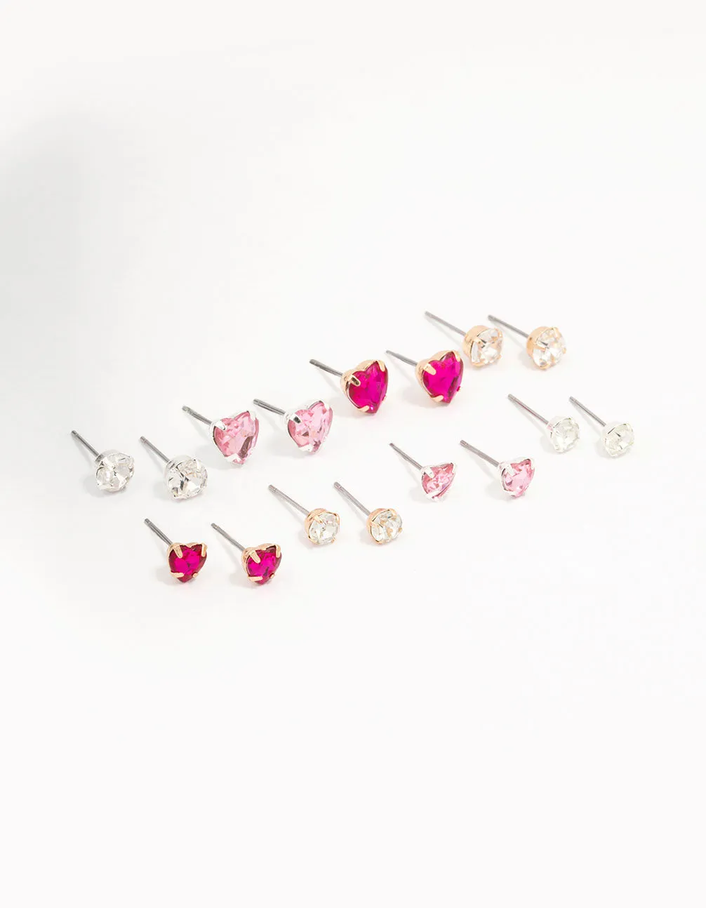 Silver Heart & Crystal Solitaire Earring 8-Pack sold by lovisa