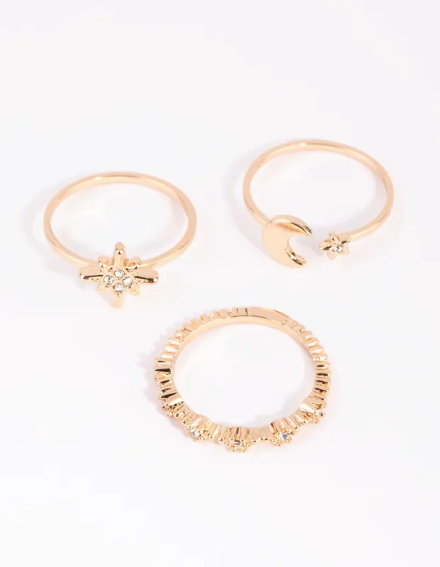 Gold Celestial Star Ring Stack sold by lovisa