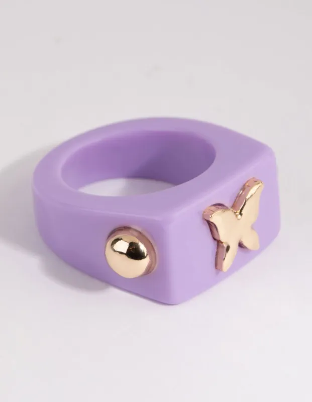 Lilac Butterfly Plastic  Ring sold by lovisa