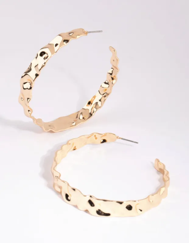 Gold Hammered Hoop Earrings sold by lovisa