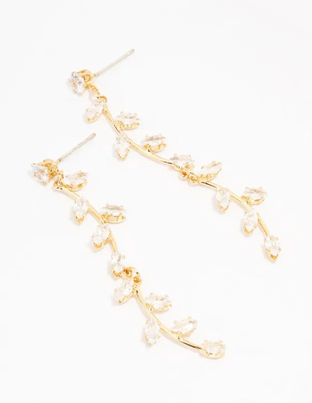 Gold Plated Long Winding Cubic Zirconia Drop Earrings sold by lovisa