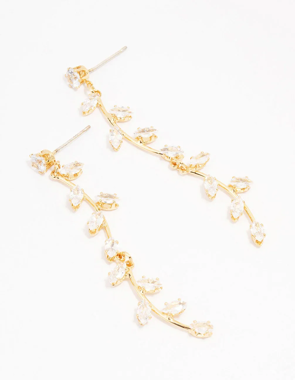 Gold Plated Long Winding Cubic Zirconia Drop Earrings sold by lovisa