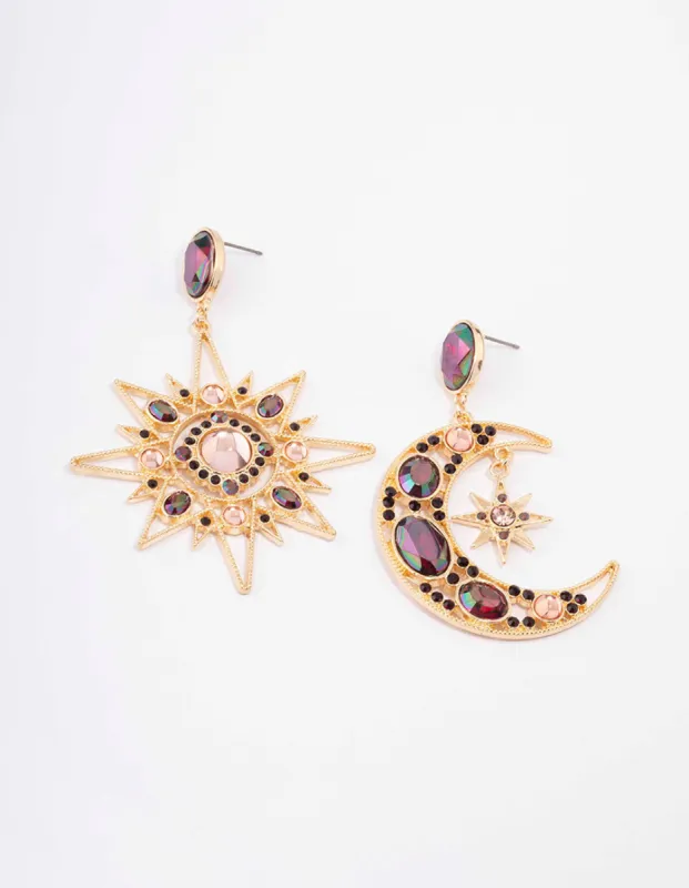 Gold Statement Star & Moon Drop Earrings sold by lovisa