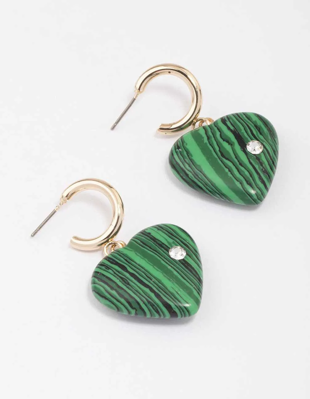 Gold Heart Diamante Drop Hoop Earrings sold by lovisa