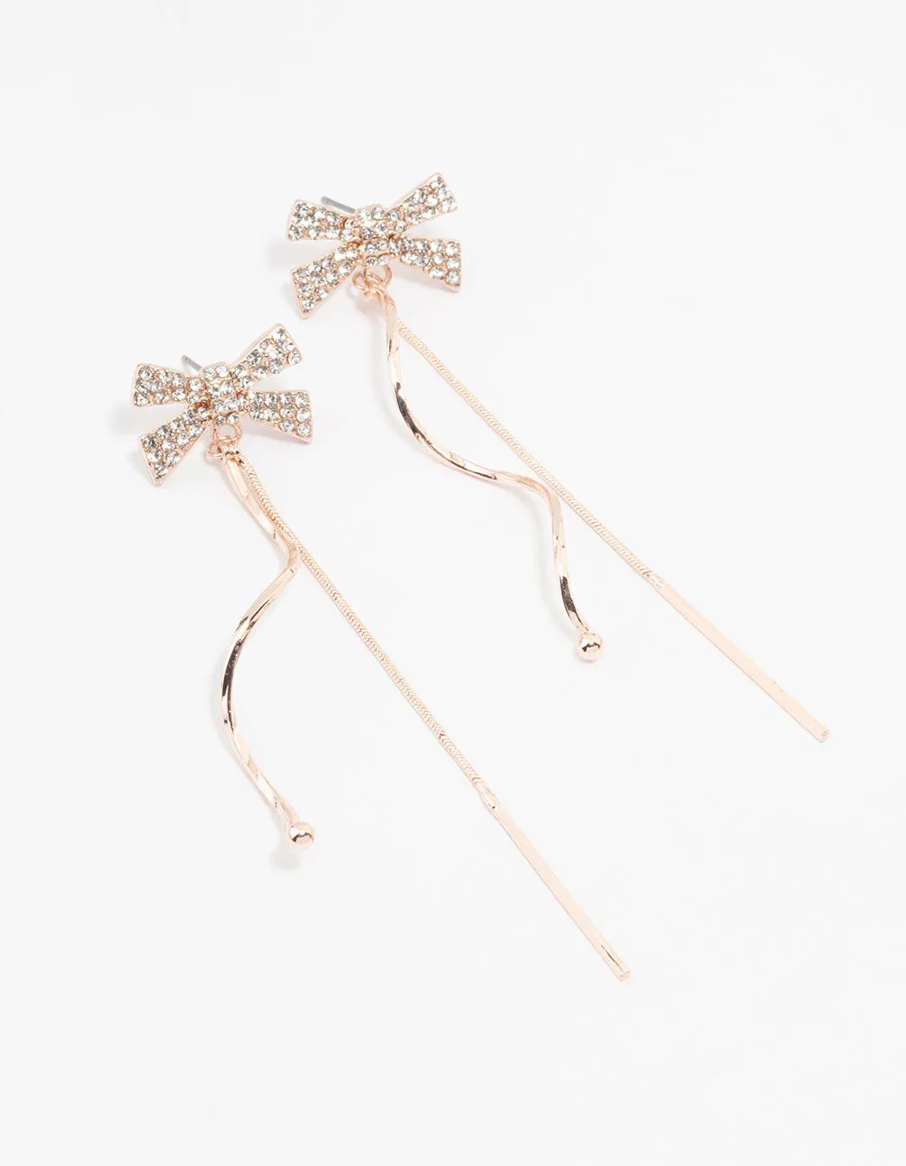 Rose Gold Diamante Bow Swirl Drop Earrings sold by lovisa