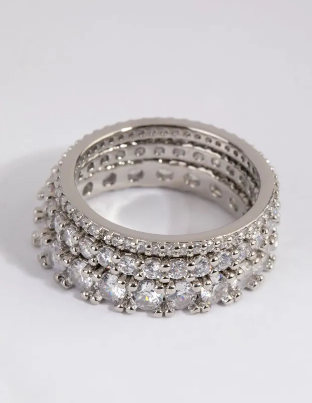 Rhodium Cubic Zirconia Triple Band Ring sold by lovisa