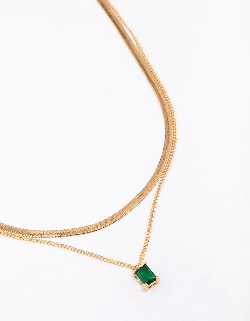 Gold Plated Baguette Snake Emerald Layered Necklace sold by lovisa