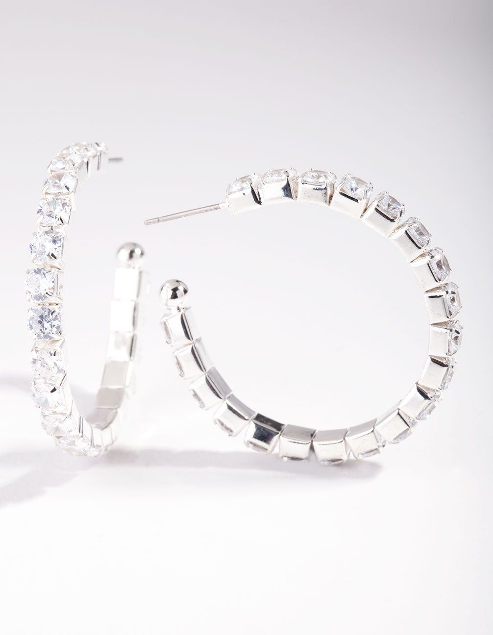 Rhodium Cubic Zirconia Medium Hoop Earrings sold by lovisa product image thumbnail 2