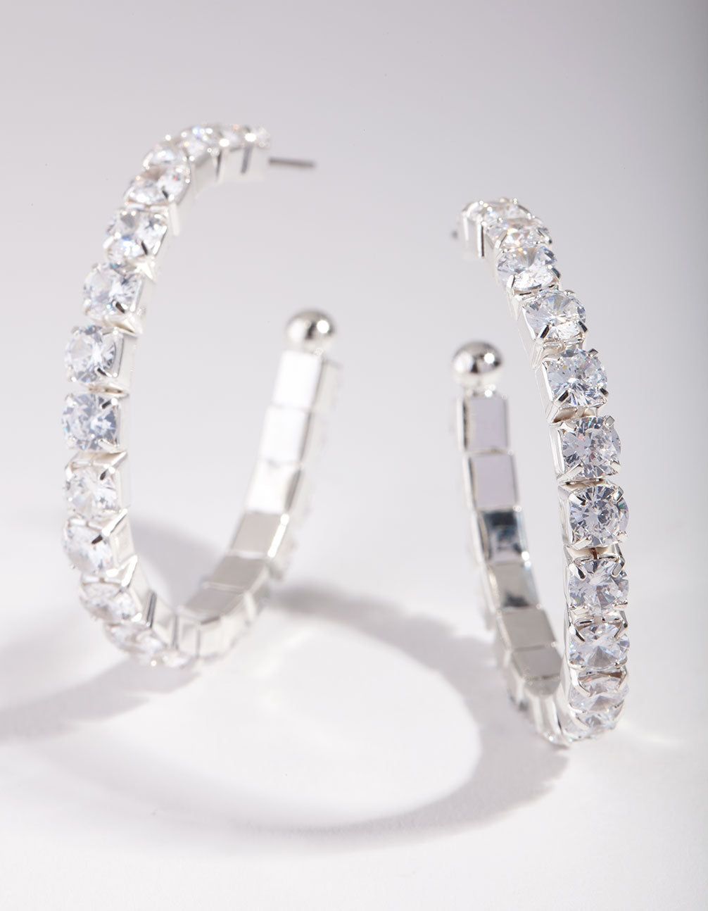 Rhodium Cubic Zirconia Medium Hoop Earrings sold by lovisa