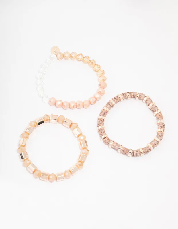 Rose Gold Beaded Multi Pack Of 3 Stretch Bracelets sold by lovisa