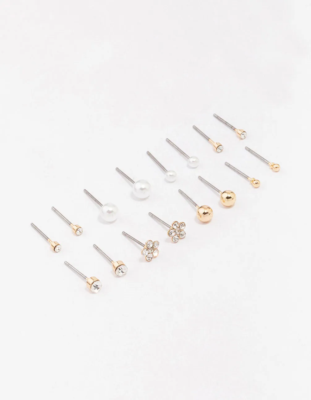 Gold Diamante Flower & Pearl Earring 8-Pack sold by lovisa