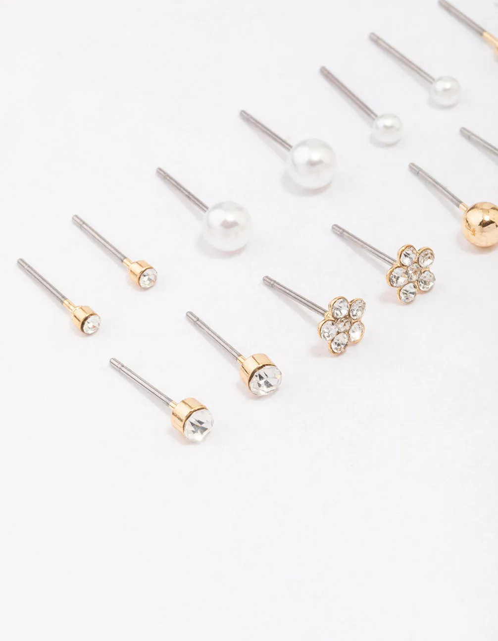 Gold Diamante Flower & Pearl Earring 8-Pack sold by lovisa product image thumbnail 2