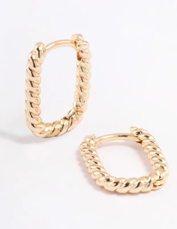 Gold Mini Oval Twisted Huggie Earrings sold by lovisa