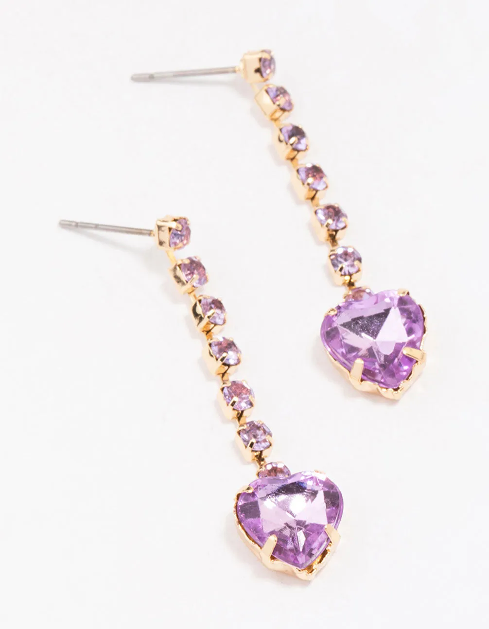 Gold Cupchain Lilac Heart Drop Earrings sold by lovisa