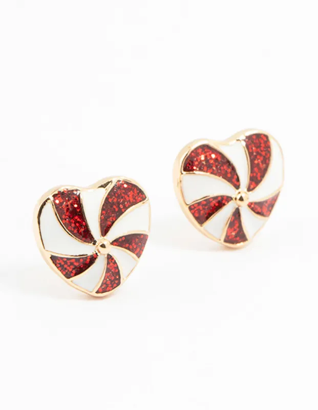 Gold Epoxy Spiral Heart Stud Earrings sold by lovisa
