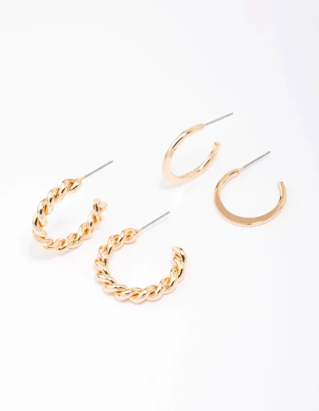Gold Clean & Twisted Hoop Earring Pack sold by lovisa