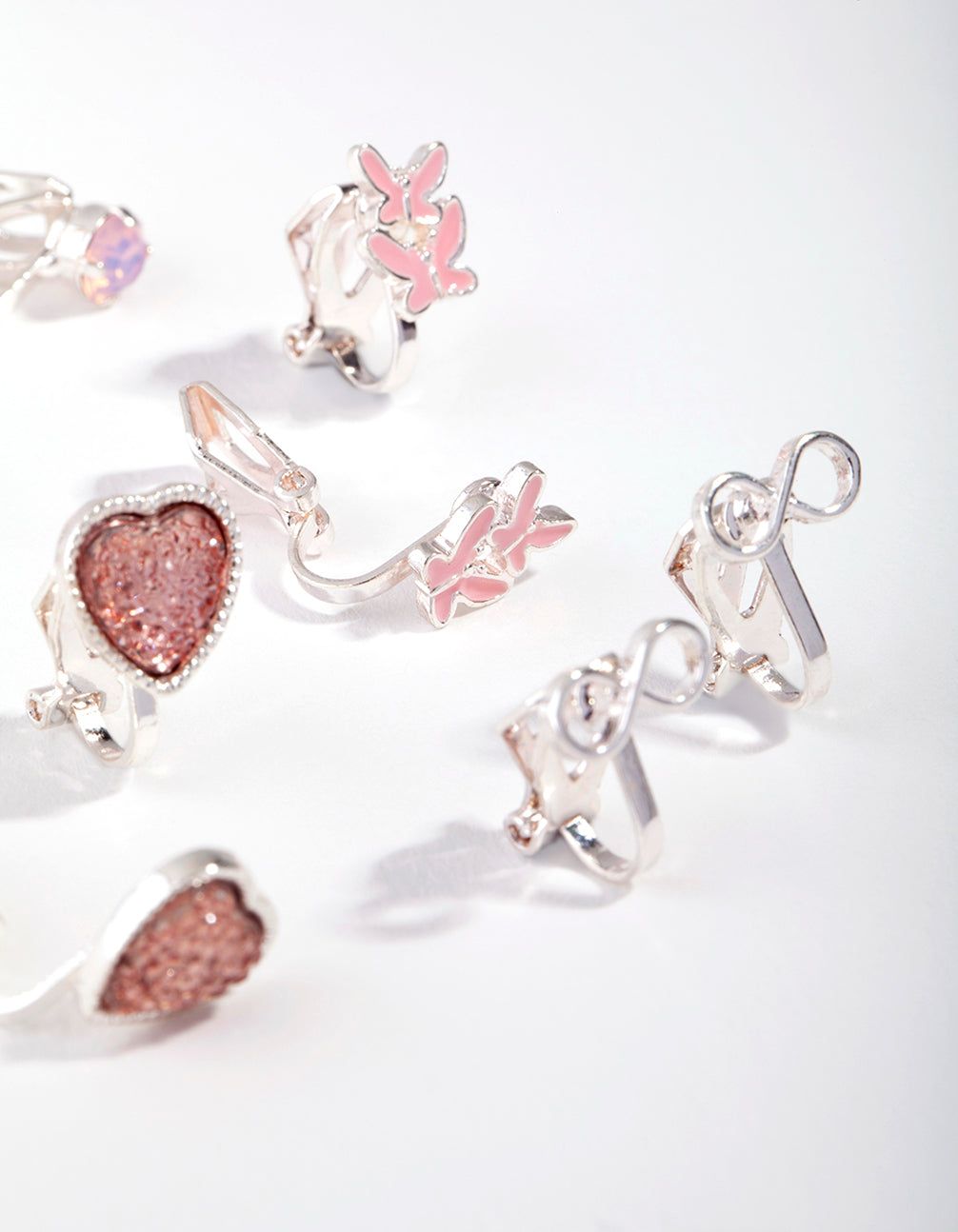 Kids Silver Butterfly & Heart 5-Pack Clip-on Earring sold by lovisa