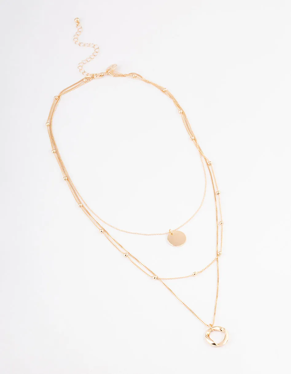 Gold Organic Circle Disc Triple Row Necklace sold by lovisa product image thumbnail 2