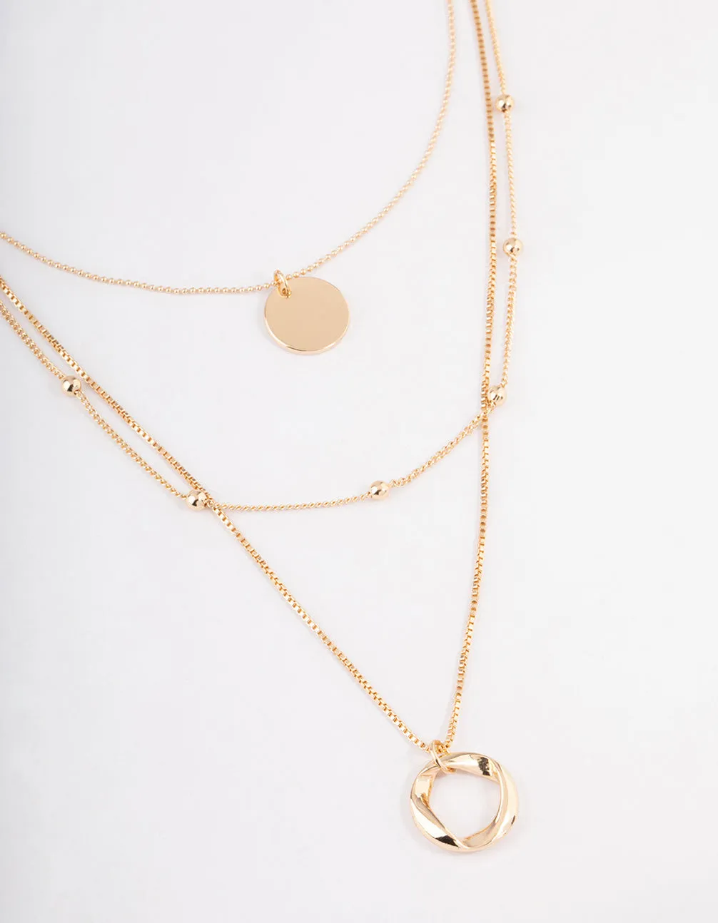 Gold Organic Circle Disc Triple Row Necklace sold by lovisa