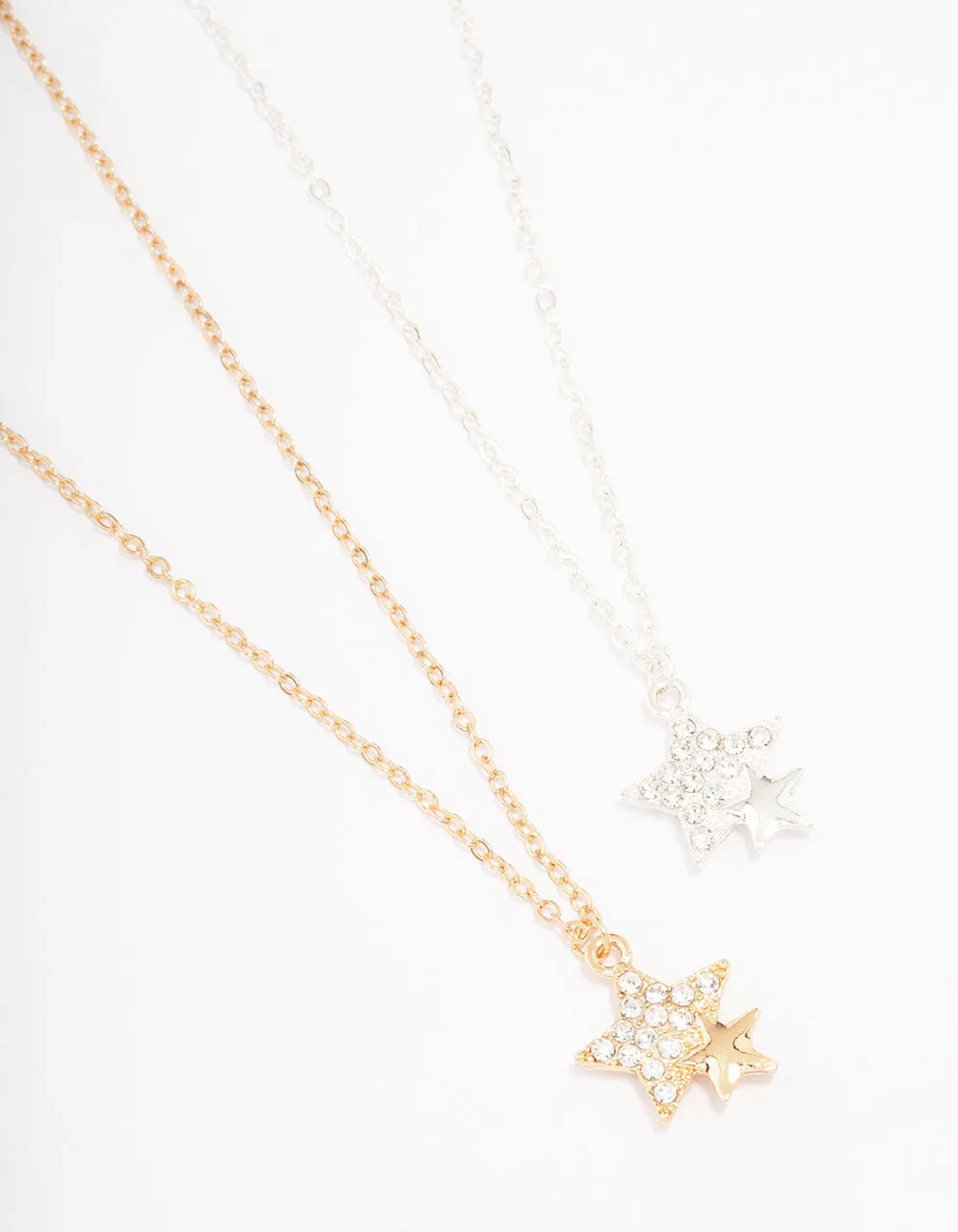 Gold & Silver Double Star Diamante Pendant Necklace Pack sold by lovisa