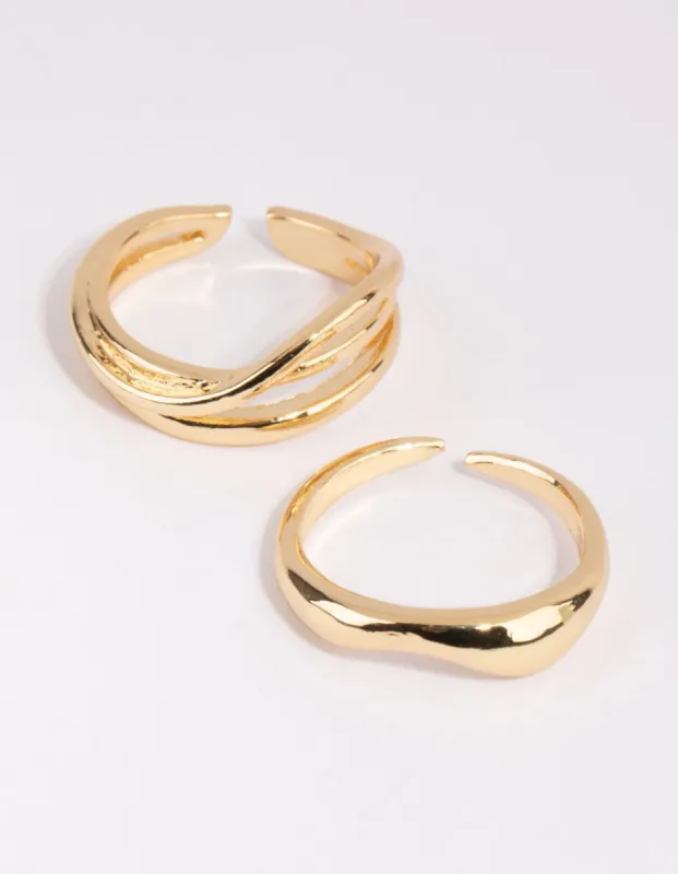 Gold Plated Adjustable Wave Ring Pack sold by lovisa