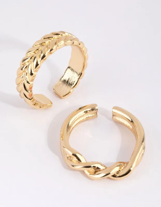 Gold Plated Adjustable Twisted Ring Pack sold by lovisa