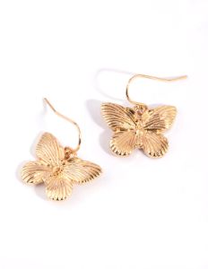 Gold Butterfly Drop Earrings sold by lovisa