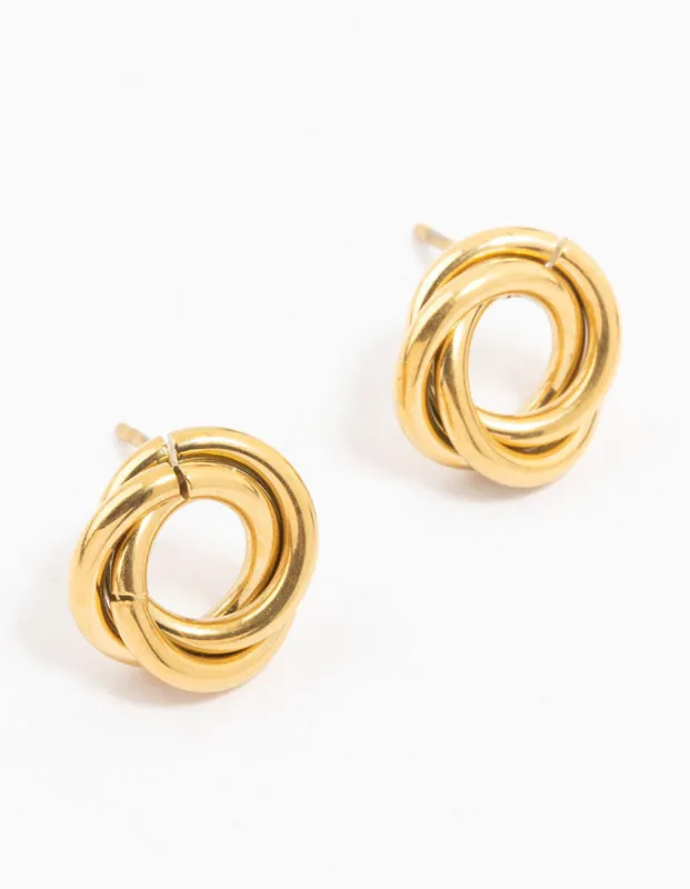 Waterproof Gold Plated Stainless Steel Knotted Doughnut Stud Earrings sold by lovisa