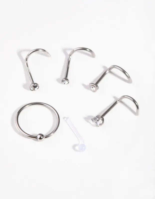 Surgical Steel Mixed Diamante Nose Stud & Ring 6-Pack sold by lovisa
