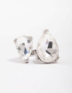 Rhodium Double Pear Crystal Ring sold by lovisa