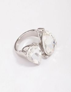 Rhodium Double Pear Crystal Ring sold by lovisa