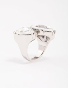Rhodium Double Pear Crystal Ring sold by lovisa