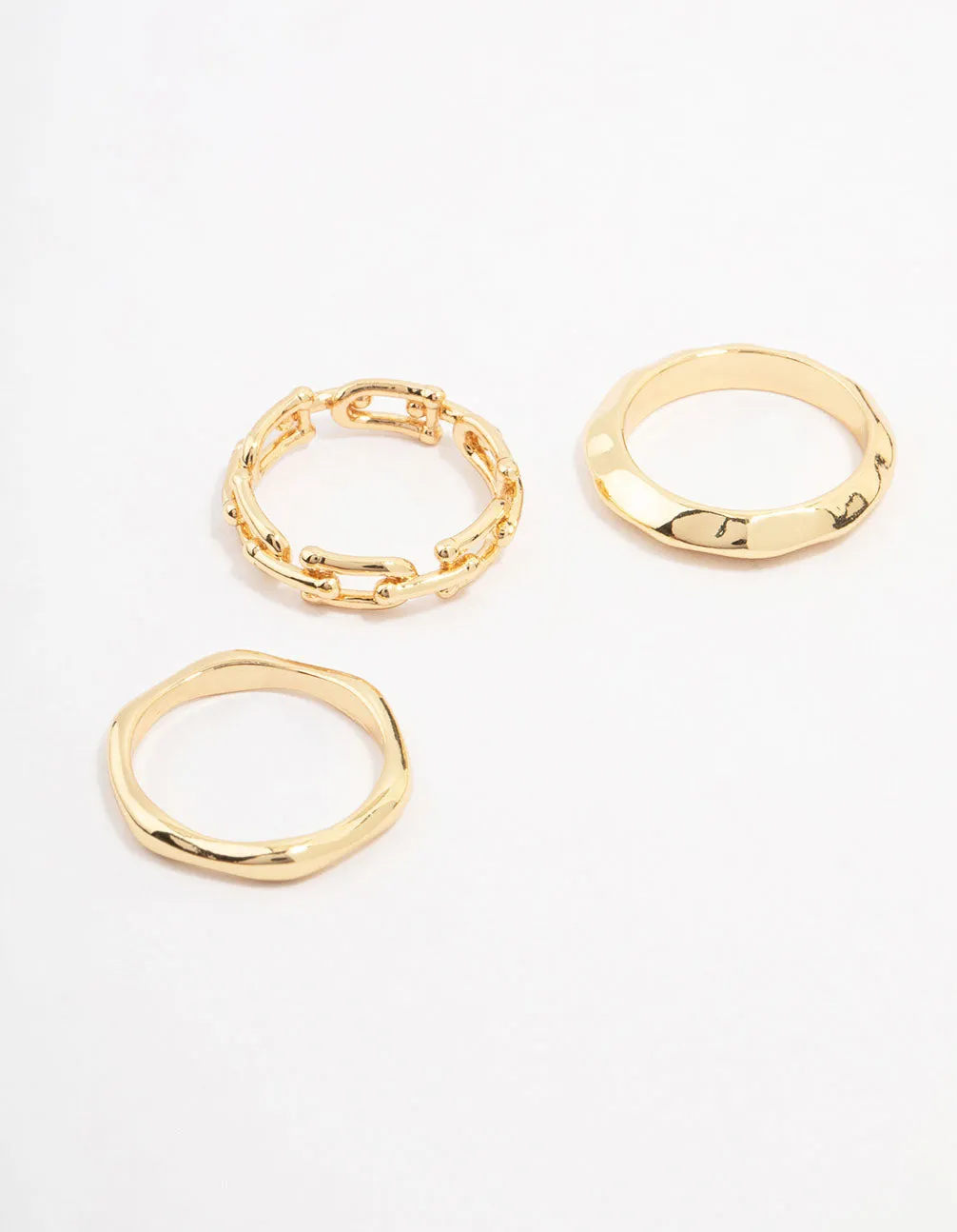 Gold Plated Chain Link Stacking Ring 3-Pack sold by lovisa