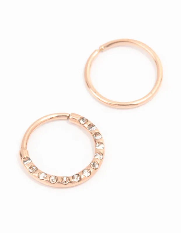 Rose Gold Plated Surgical Steel Textured Nose Rings 2-Pack sold by lovisa