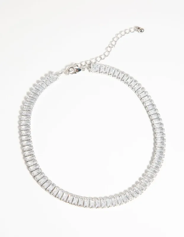 Rhodium Cubic Zirconia Baguette Choker sold by lovisa