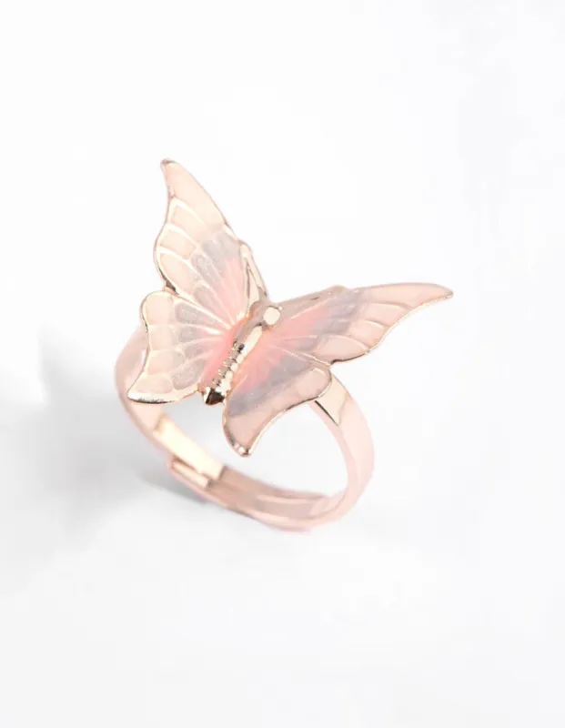 Rose Gold Light Pink Enamel Butterfly Ring sold by lovisa
