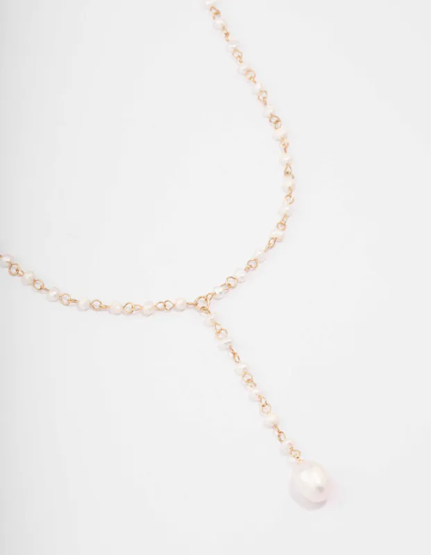 Gold Plated Large Pearl Y-Shaped Pendant Necklace sold by lovisa