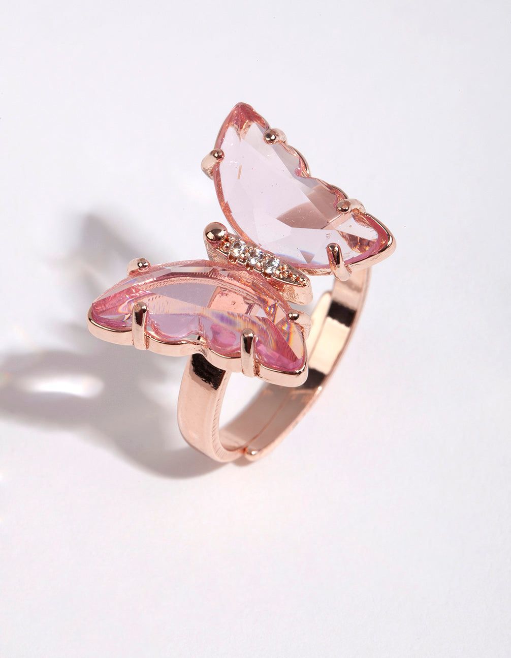 Rose Gold Pink Glass Butterfly Ring sold by lovisa