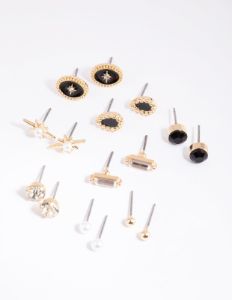Gold Celestial Diamante & Pearl Stud Earring 8-Pack sold by lovisa