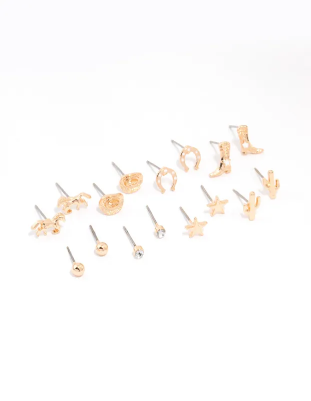 Gold Western Cowgirl Earrings 8-Pack sold by lovisa