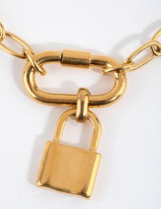 Gold Plated Surgical Steel Padlock Carabiner Bracelet sold by lovisa