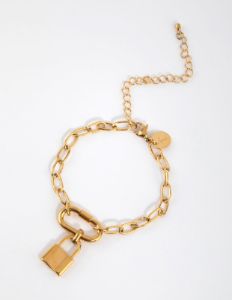 Gold Plated Surgical Steel Padlock Carabiner Bracelet sold by lovisa