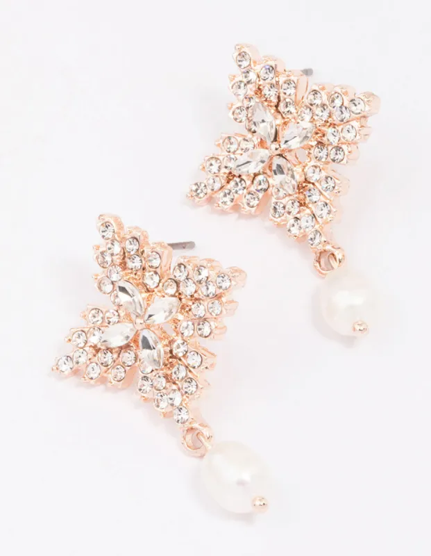 Rose Gold Freshwater Pearl Diamante Drop Earrings sold by lovisa