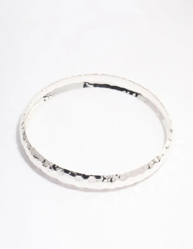Silver Thin Hammered Bangle sold by lovisa