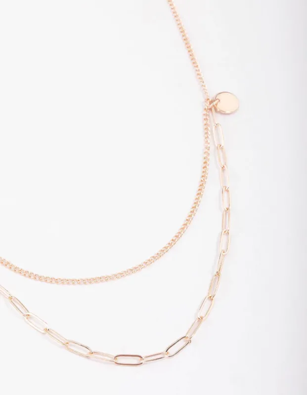 Rose Gold Curb & Cable Layered Necklace sold by lovisa