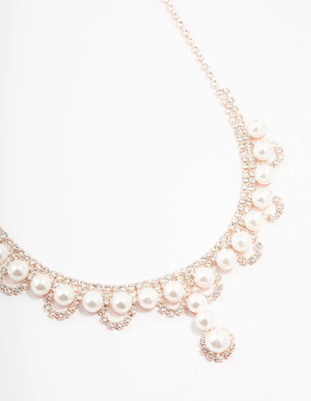 Rose Gold Pearl & Diamante Necklace sold by lovisa