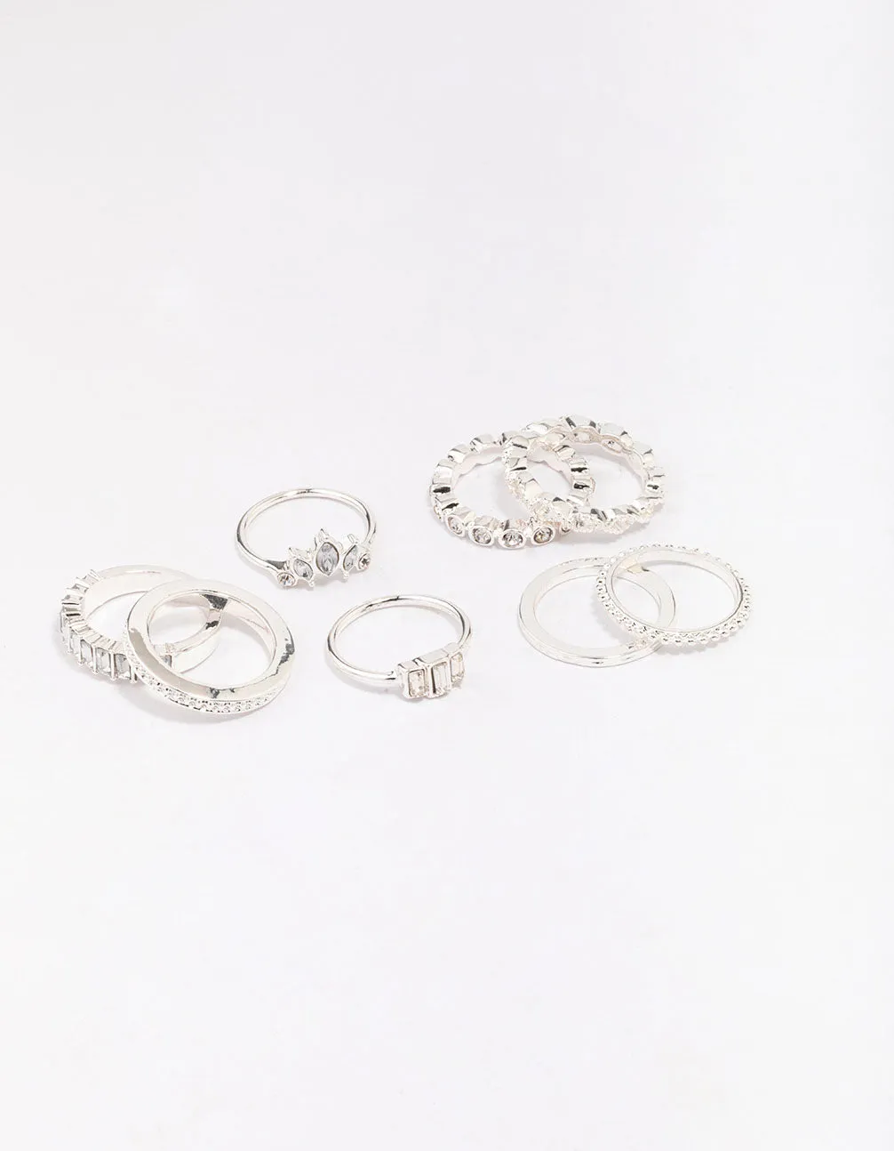 Silver Diamante Mixed Band Ring Pack sold by lovisa
