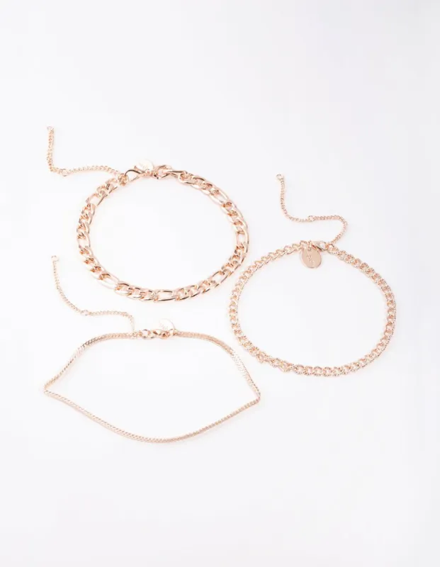 Rose Gold Statement Mix Chain Pack Anklet sold by lovisa