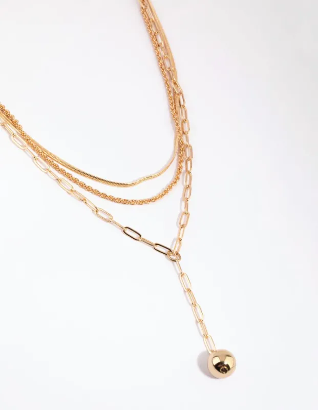 Gold Ball Layered Chain Necklace sold by lovisa